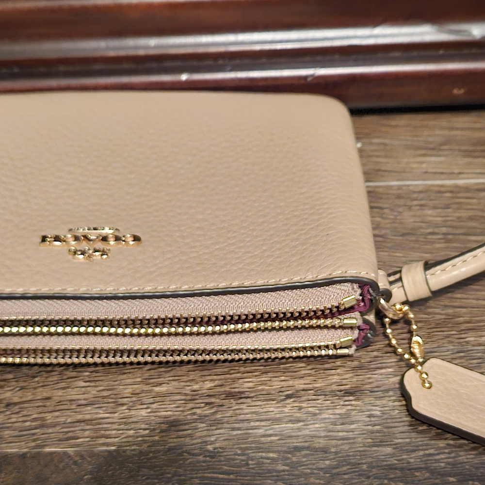 Coach Tan Leather Wristlet with Gold Details